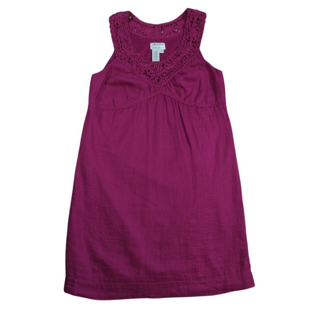 M.S.S.P. 100% Linen Sleeveless Dress Magenta Lace Trim NWOT Size M.